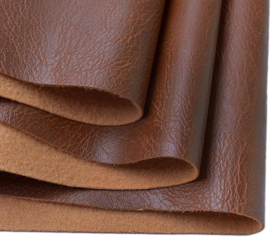 Wento Thick 2 Yard Faux Leather Fabric Soft Skin Grain PU Leather for Furniture Cover Reupholster Sofa Chairs Cushions Vinyl Upholstery (2 Yards, Brown)