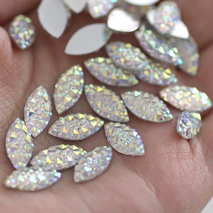 Crystal Button,Buttons, 100pcs Eye Horse Shine Crystal AB Silver Base Sew On Rhinestone Glue on Stones Spacer Buttons for DIY Dress Clothing (Color : Crystal ab, Size : 0.28 * 0.59 in)