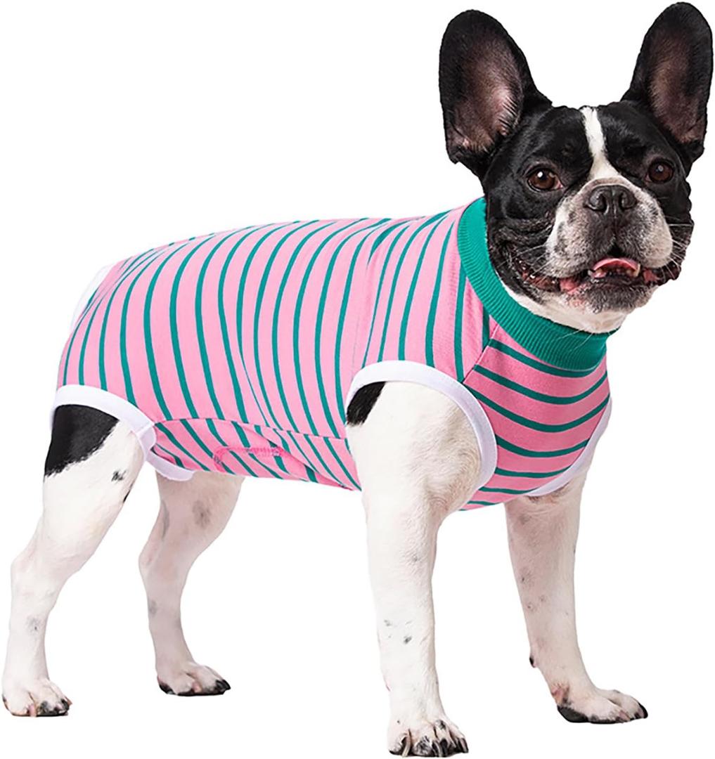 Dog Surgery Suit for Female Male, Striped Dog Pajams for Small Medium Dogs, Anti-Licking Spay Suit Jumpsuit for Pets (PinkGreen, Medium)