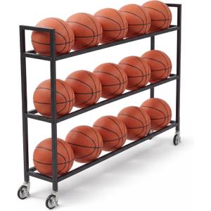 Colingmill Heavy Duty Basketball Rack with Wheels, Multi-Tier Rolling Ball Storage Cart, Sports Equipment Organizer for School, Gym, Club Shoot Training
