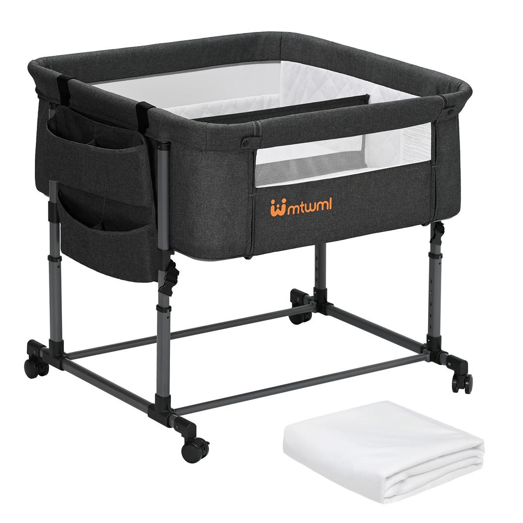 MTWML Twin Bassinet for 2 Babies, Double Bedside Twins Crib, Light Grey