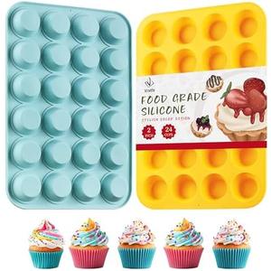VRUIFA 2PCS Silicone Mini Muffin Pan, 24 Cups Nonstick Mini Cupcake Pan for Baking, BPA Free and Dishwasher Safe, Great for Making Muffin Cakes, Tart, Bread and Egg Bites