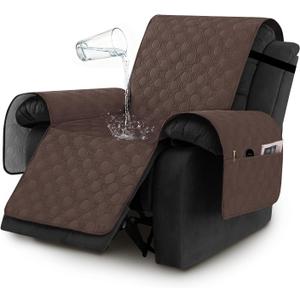H.VERSAILTEX 100% Waterproof Recliner Chair Covers, Recliner Covers Non-Slip Stay in Place, Thick Cover for Recliner Chair with Pocket, Dog Couch Cover Protector Washable(Brown, 30")