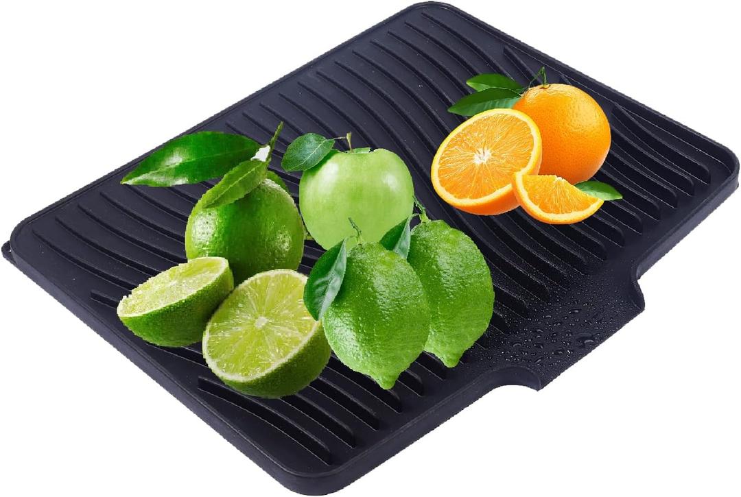 Silicone Dish Drying Mat 16x13 Multiple Usage, Easy clean, Eco-friendly, Heat-resistant Silicone Mat Dish Drying Mats For Kitchen Counter or Sink, Refrigerator or Drawer liner, Black, 16inchx13inch