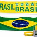 SIFRIMANIA Brasil Soccer Team Fan Gift Pack Kit 4 Pcs Scarf Bandana Bracelet Face Paint Brasil Set for Stadium Day Game Celebration Watch Party (Yellow)
