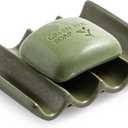 Bar Soap Holder, Ceramic Soap Dish for Shower, Bathroom Soap Saver with Drainage, Bathroom and Kitchen Sink Organizer, Keep Soap Dry (Fluted, Matcha Green)