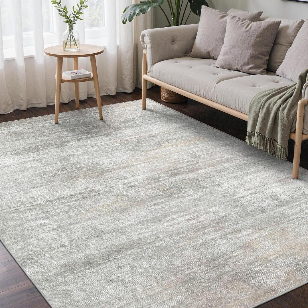 BEIMO Area Rugs 8x10 for Living Room Bedroom, Modern Abstract Machine Washable Rug, Large Soft Low Pile Floor Carpet with Non Slip Backing for Dining Room, Light Grey/Beige