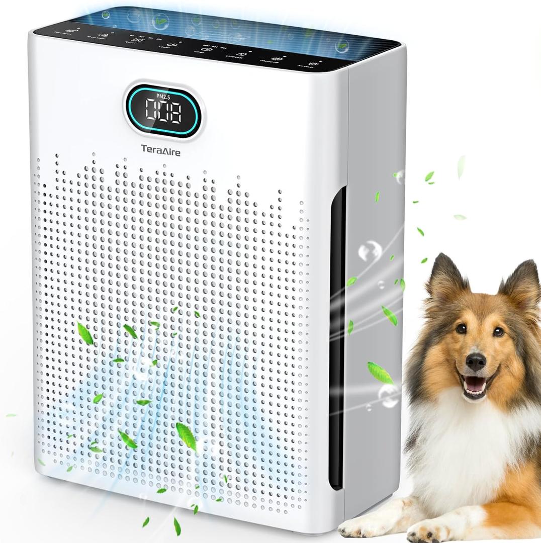 Air Purifiers for Home, PM 2.5 Air Quality Monitor Cover Up to 2200 Ft with Pet mode, Timer, HEPA Air Purifier with Washable Pre-filter, Fragrance Sponge for Smoke, Odor, Dander, Pollen (Black)