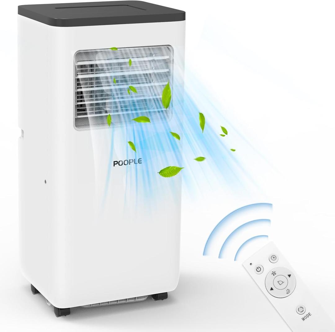POOPLE 8,000 BTU Portable Air Conditioners, 5 Modes Portable AC Unit with Digital Display/Fast Cooling/Remote/Window Installation Kit/24Hrs Timer for Bedroom/Indoor Rooms, White