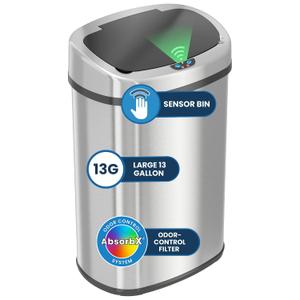 iTouchless 13 Gallon / 50 L Oval Sensor Kitchen Trash Can with Odor Filter