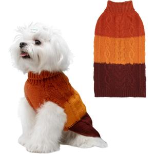 EXPAWLORER Dog Sweater - Large Dog Fall Sweaters for Dogs, Girls and Boys, Classic Turtleneck Knitwear Dog Clothes for Cold Weather, Cable Knit Dog Outfit, Coat, Pet Apparel (Orange, XL) 