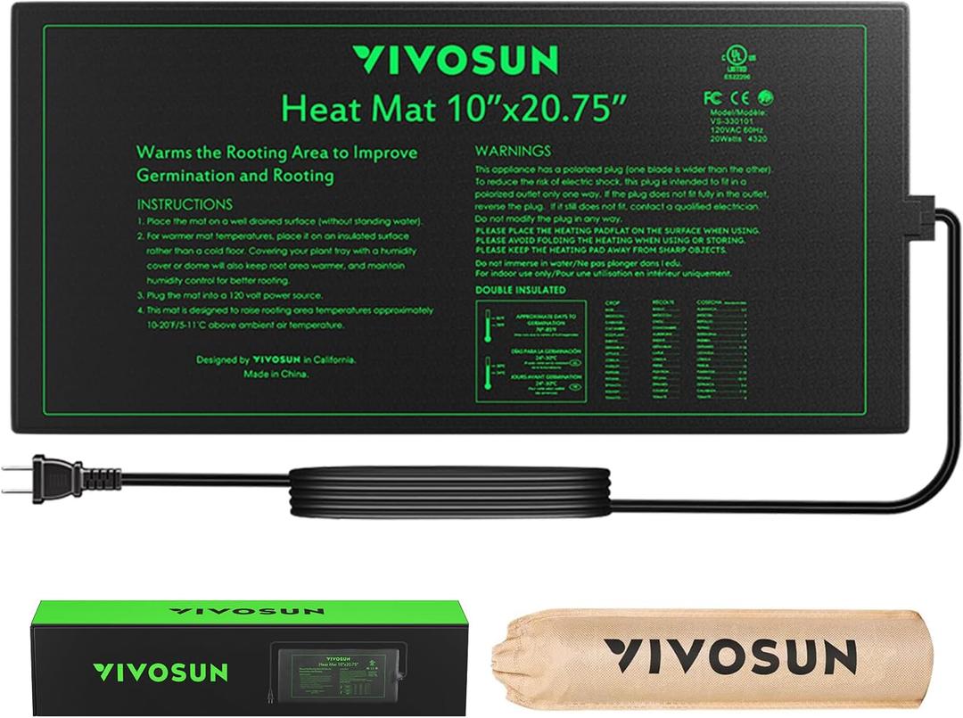 VIVOSUN Durable Waterproof Seedling Heat Mat 10" x 20.75" UL & MET-Certified Warm Hydroponic Heating Pad for Germination, Indoor Gardening, Greenhouse (10"x20.75")