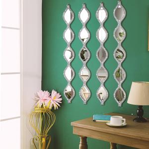 BBTO Teardrop Mirror Wall Decor Decorative Mirror Rustic Crush Diamond Mirrors Wall Farmhouse Long Art for Bathroom Bedroom Entryway Apartment Living Room(Silver,4 Pcs)