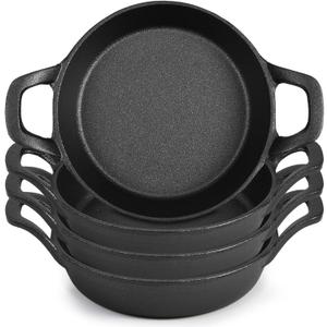 Mini Cast Iron Skillets 6.3 x 6.3 x 1.5 Inch Cast Iron Pan Small Ramekin Set Black Casserole Dish Cookware Oven Safe Mini Skillets for Kitchen Indoor Outdoor Picnic (4 Pack)