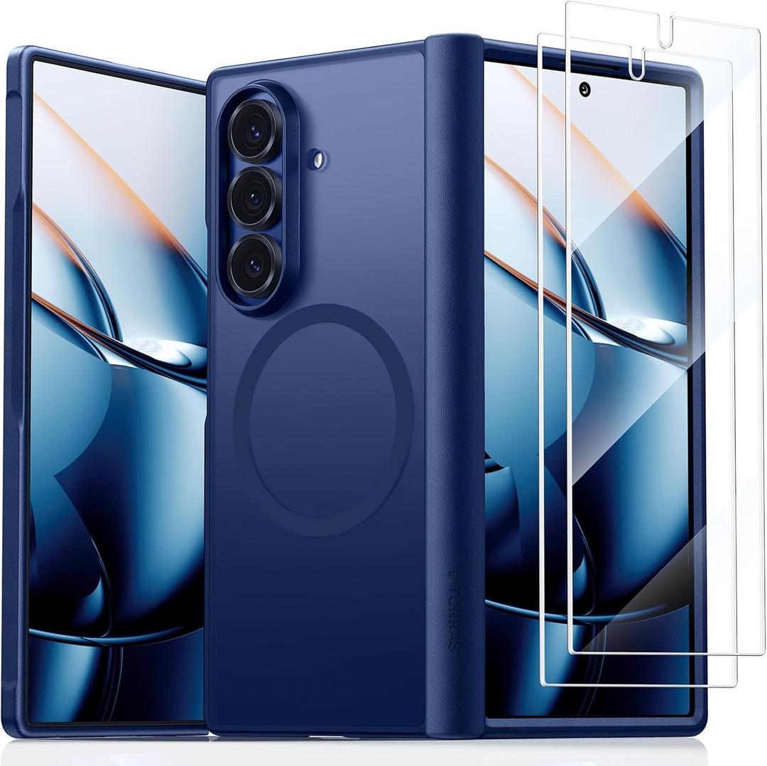 TORRAS Upgraded Magnetic Shockproof for Samsung Galaxy Z Fold 7 Case with Screen Protector, Fit for Magnetic, 4X Military Grade Hinge Protection, Translucent Slim Case for Samsung Z Fold 7, Blue