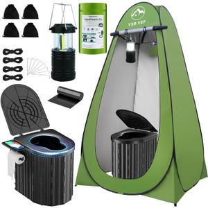 Camping Toilet with Pop-Up Privacy Tent and Liquid Waste Gel, Portable Toilet for Camping with Large Tent, Ergonomic Potty Provides Enhanced Comfort, Suitable for All Ages, 22"