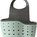 Kitchen Sink Caddy - Silicone Plastic Soap Sponge Holder - BPA-free Rack - Faucet Caddy with Drain Holes for Drying - Adjustable Hanging Strap (Green)