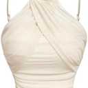 GORGLITTER Women's Crop Cami Top Camisole Wrap Front Frill Trim Going Out Tops, Apricot, S