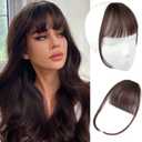 Clip in Bangs Dark Brown Wispy Clip on Air Bangs 100% Real Human Hair Extensions for Women Fringe with Temples Hairpieces Curved Bangs for Daily Wear, 9.5 x 4 x 1 inches
