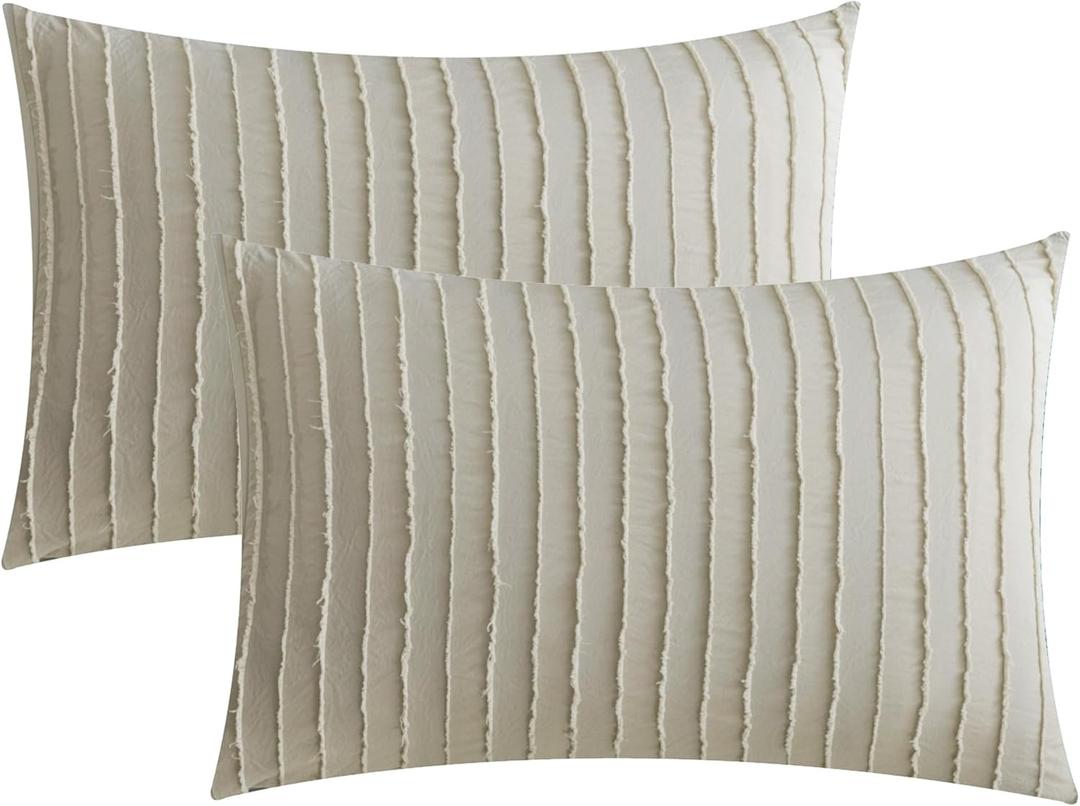 JELLYMONI Pillowcases King Size Khaki 2 Pack Boho Striped Bed Pillow Covers 20x36in Polyester Envelope Pillow Shams Tufted Bohemian Textured (Pillows are not Included)