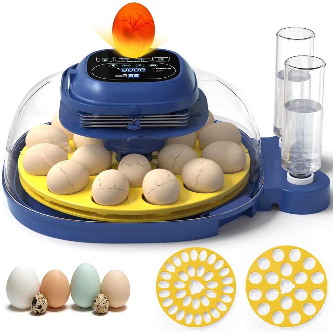 18-33 Egg Incubator for Hatching Eggs, Automatic Egg Turning, Egg Candler, Temperature/Humidity Control, Incubator for Hatching Chicken, Quail, Duck Eggs, 360° Clear View for Home, Classroom, Farm
