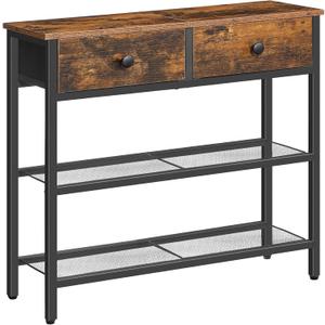 HOOBRO 29.5" Narrow Console Table with 2 Fabric Drawers, Sofa Table, Small Entryway Table with 3-Tier Storage Shelves, Behind Couch Table, for Living Room, Hallway, Rustic Brown and Black BF72XG01, 29.5" L x 9.4" W x 29.5" H