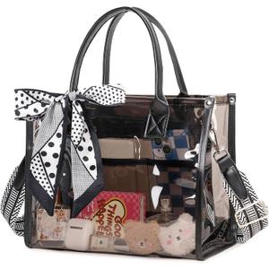 Clear Tote Bag Stadium Events Transparent Clear Purse for Women Thick PVC Shoulder Bag with Guitar Strap for Concert