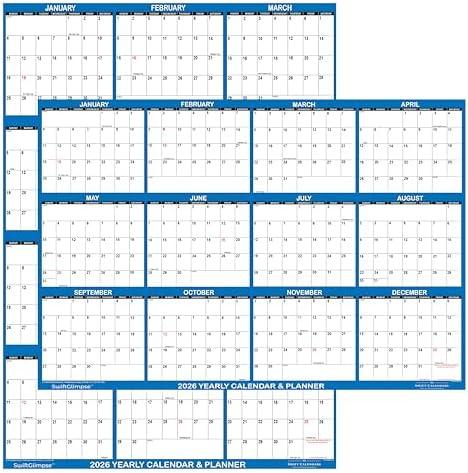 24" x 36" SwiftGlimpse 2026 Wall Calendar Erasable Large Wet & Dry Erase Laminated 12 Month Annual Yearly Wall Planner, Reversible, Horizontal/Vertical, Navy