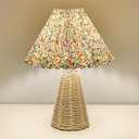 Pleated Table Lamp Bedside Night Lamp, Rattan Base, Fabric Pleated Lampshade, Adjustable Light Color and Brightness, USB Powered, Vintage Style Light for Bedroom Living Room Office (Floral)