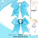 16PCS 8" Large Cheer Hair Bows Ponytail Holder Elastic Band Handmade for Cheerleading Teen Girls College Sports (Sky Blue, 1 Count (Pack of 16))