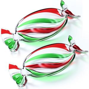 Maxcheck 2 Pcs Christmas Candy Platter Glass Candy Dish Tray Decorative Dessert Plate for Xmas Parties Holiday Treats Bowls Crystal Fruit Plates for Party Snack Storage (Large,Red Green)