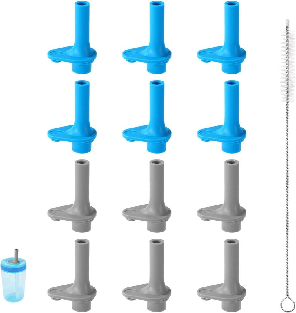 12pcs Replacement Bite Valve for Zak Designs Kelso 15oz, BPA-Free Silicone Mouthpiece with Cleaning Brush Compatible with Zak Reusable Straw Cup Accessories (Blue & Grey)
