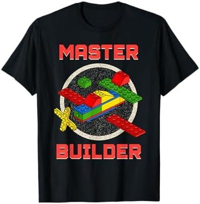 Master Builder Kids Building Blocks Birthday Bricks Boy T-Shirt, L