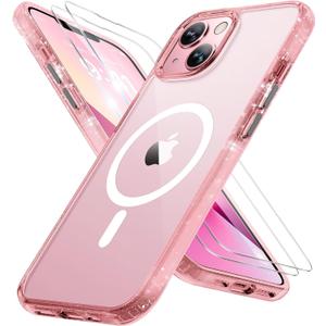 Miracase Magnetic Series for iPhone 13 Case [Compatible with MagSafe] [with 2X Screen Protectors] Military-Grade Protection, Anti-Fingerprint, Slim Design Phone Case for iPhone 13, Glitter Pink (iPhone 13 6.1")