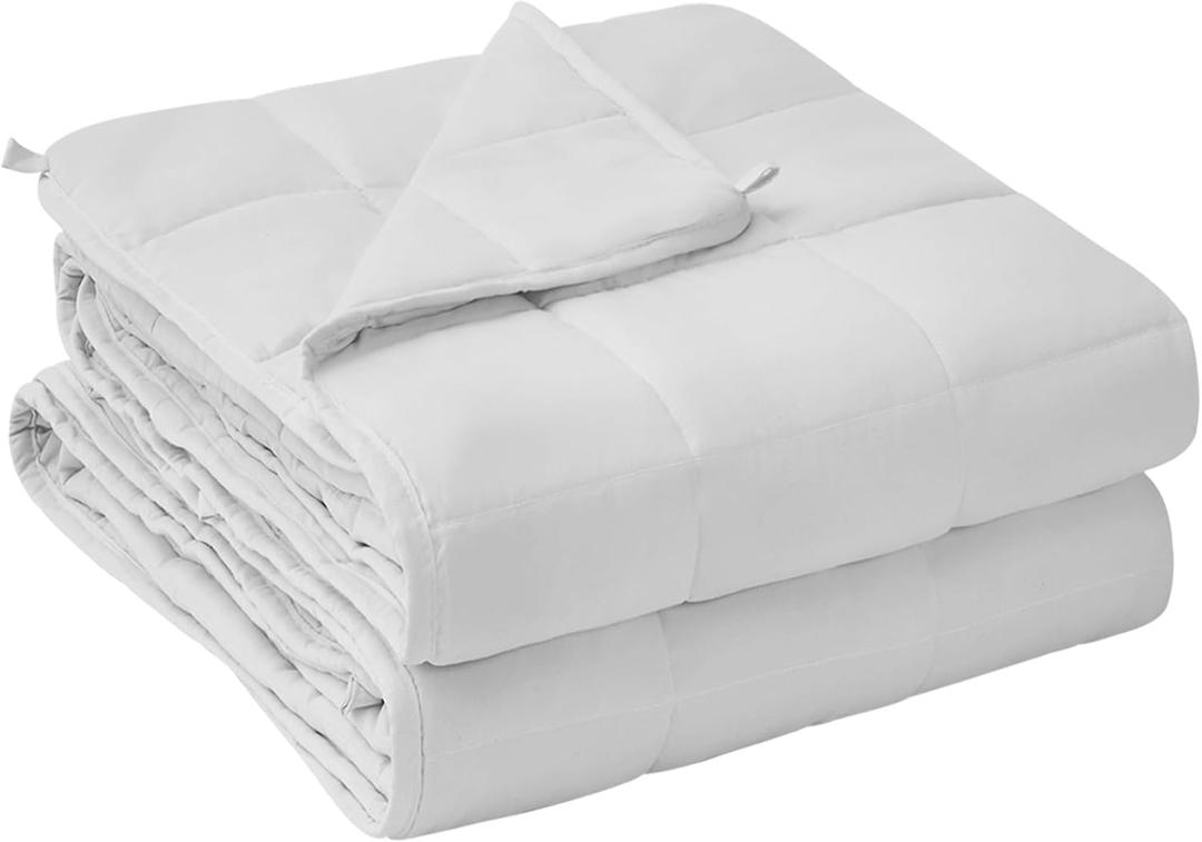 yescool Weighted Blanket for Adults (15 lbs, 60" x 80", White) Cooling Heavy Blanket for Sleeping Perfect for 140-160 lbs, Queen Size Breathable Blanket with Premium Glass Bead, Machine Washable