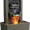 MSEONWXI  Resin Water Fountain Outdoor with LED Lights, Modern Tiered Fountain for Garden Patio Backyard, Waterfall Decor, 23.6" Weatherproof Landscape 24400