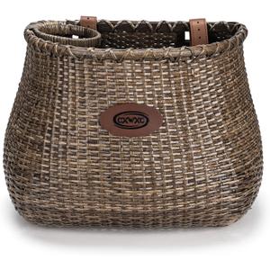 CXWXC Bike Basket - Handmade Rattan Bike Baskets for Girls Women - Front Bicycle Bike Basket with Coffee Cup Holder for Beach Cruiser, Scooter, Ebike (Dark Brown)