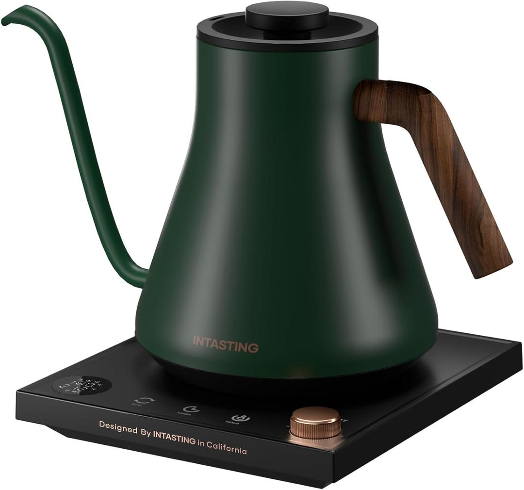 INTASTING Electric Kettles, Gooseneck Electric Kettle, 1 Temperature Control, Stainless Steel Inner, Quick Heating, for Pour Over Coffee, Brew Tea, Boil Hot Water, 0.9L Hunter Green