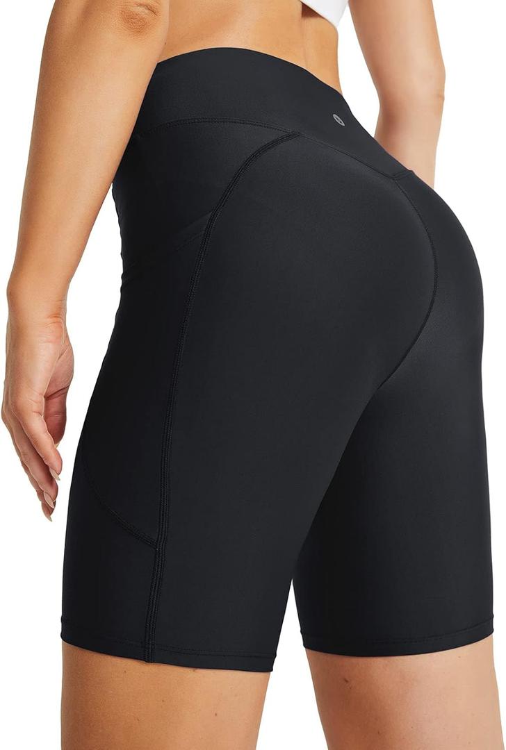 baleaf Women's 8" High Waisted Swim Shorts Tummy Control Swimsuits Bottoms Modest Board Shorts UPF 50+ (Medium, Black)