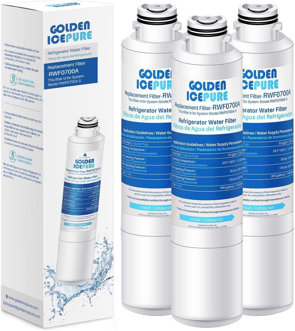 GOLDEN ICEPURE RWF0700A Refrigerator Water Filter Replacement for Samsung DA29-00020B, HAF-CIN/EXP, RF263BEAESR, RF28HMEDBSR, RF28HFEDTSR, RF28HFEDBSR, 3Pack