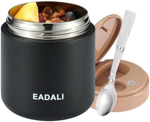 Eadali 15.2oz Kids Food Jar for Hot Food – Vacuum Insulated Lunch Container with 316 Stainless Steel Interior, Leakproof Wide Mouth & Foldable Spoon for School Meals Pack Of 2