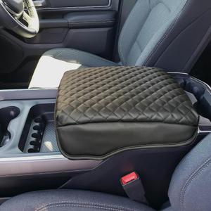 Center Console Cover Compatible with 2019 2020 2021 2022 2023 2024 2025 Dodge Ram 1500 2500 3500 Accessories, Armrest Lid Leather Protective Cover (Bucket seat Console only) (Black Thickened)