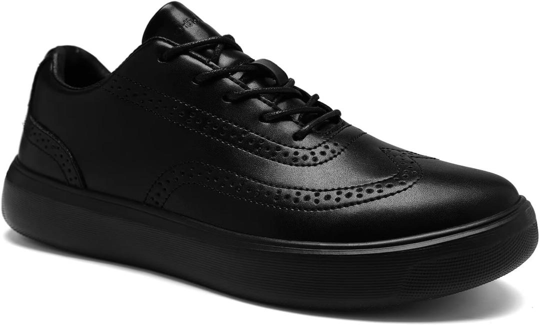 Men's Orthopedic Leather Dress Shoes: Wide Toe Box Comfortable Arch Support Plantar Fasciitis Business Formal Oxford, Orthotics Flat Feet Casual Walking Shoes for Foot and Heel Pain Relief (K1-black)