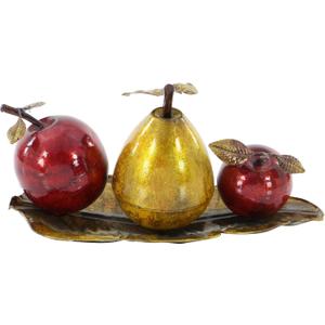 Deco 79 Metal Fruit Decorative Sculpture Decorative Home Decor Statue with Platter, Accent Figurine 7" x 4" x 19", Red