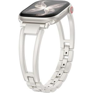 Wearlizer Compatible with Apple Watch Band 49/46/45/44/42mm(Series 3 2 1) Women, Dressy Fancy Stainless Steel Metal Strap Pretty Slim Designer Bracelet for iWatch Series 11 10 9 8 7 6 5 4 SE/Ultra 3 2 1 (Starlight)