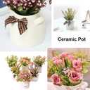 LUEUR 6Pcs Artificial Flowers with Ceramic Pot Fake Flower Arrangements Small Faux Spring Flowers in Vase Spring/Summer Decor, Centerpiece Table Decorations for Easter Home Office Shelf