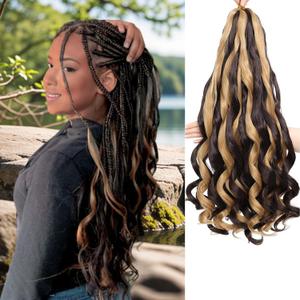 French Curly Braiding Hair 8 Packs Loose Wavy Braiding Hair Pre Stretched Bouncy Synthetic French Curl Braiding Hair Extensions for Women (4/27#, 18 Inch)