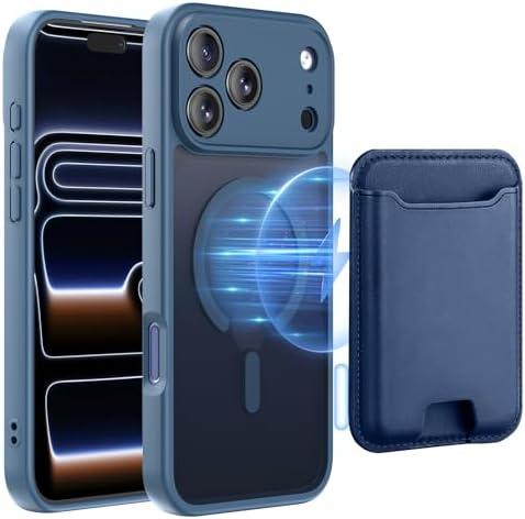 TopMade for iPhone 17 Pro Max Case with Magnetic Wallet Card Holder, Phone Case with Magnetic Wallet Fit 4 Cards, Translucent Matte Shockproof Cover for iPhone 17 Pro Max, Blue