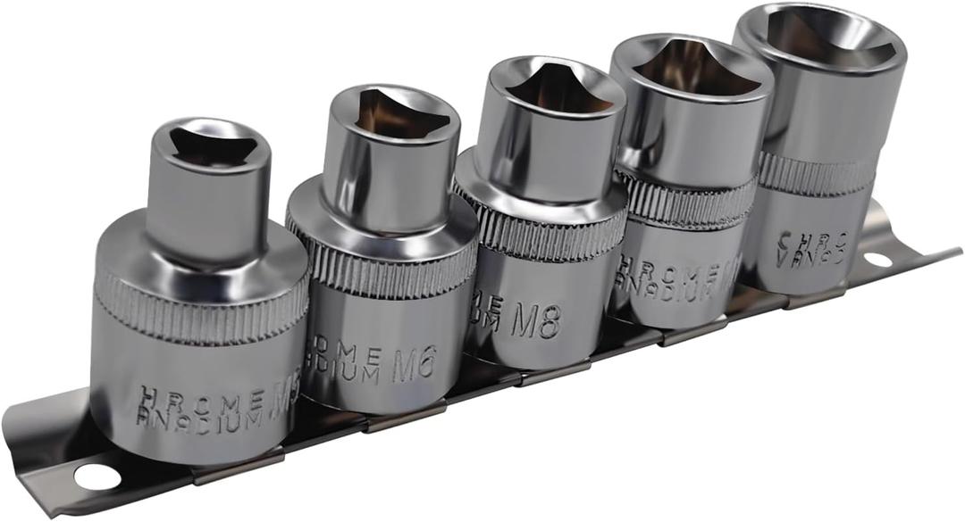 5Pcs 1/2" Dr. Triangle Bolt Socket Set, Triangular Socket Kit for TDI engines Tamperproof Fixings on, Bosch injector Replace pump seals Electrical Light Fittings Electrical Cabinet Remover