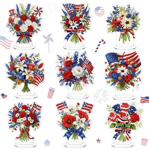 Kosiz 9 Pcs 4th of July Diamond Painting Tabletop Decor Patriotic Diamond Art Kits for Adults Double Sided Acrylic Memorial Day Red White Blue Table Centerpiece for DIY Crafts 250th Anniversary